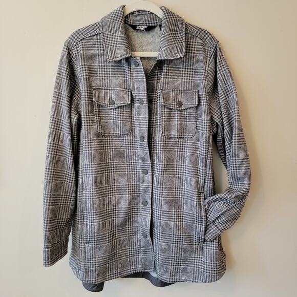 Lands End Womens L Shirt Shacket Gray Houndstooth Plaid Midweight Fall Layering - Picture 1 of 11